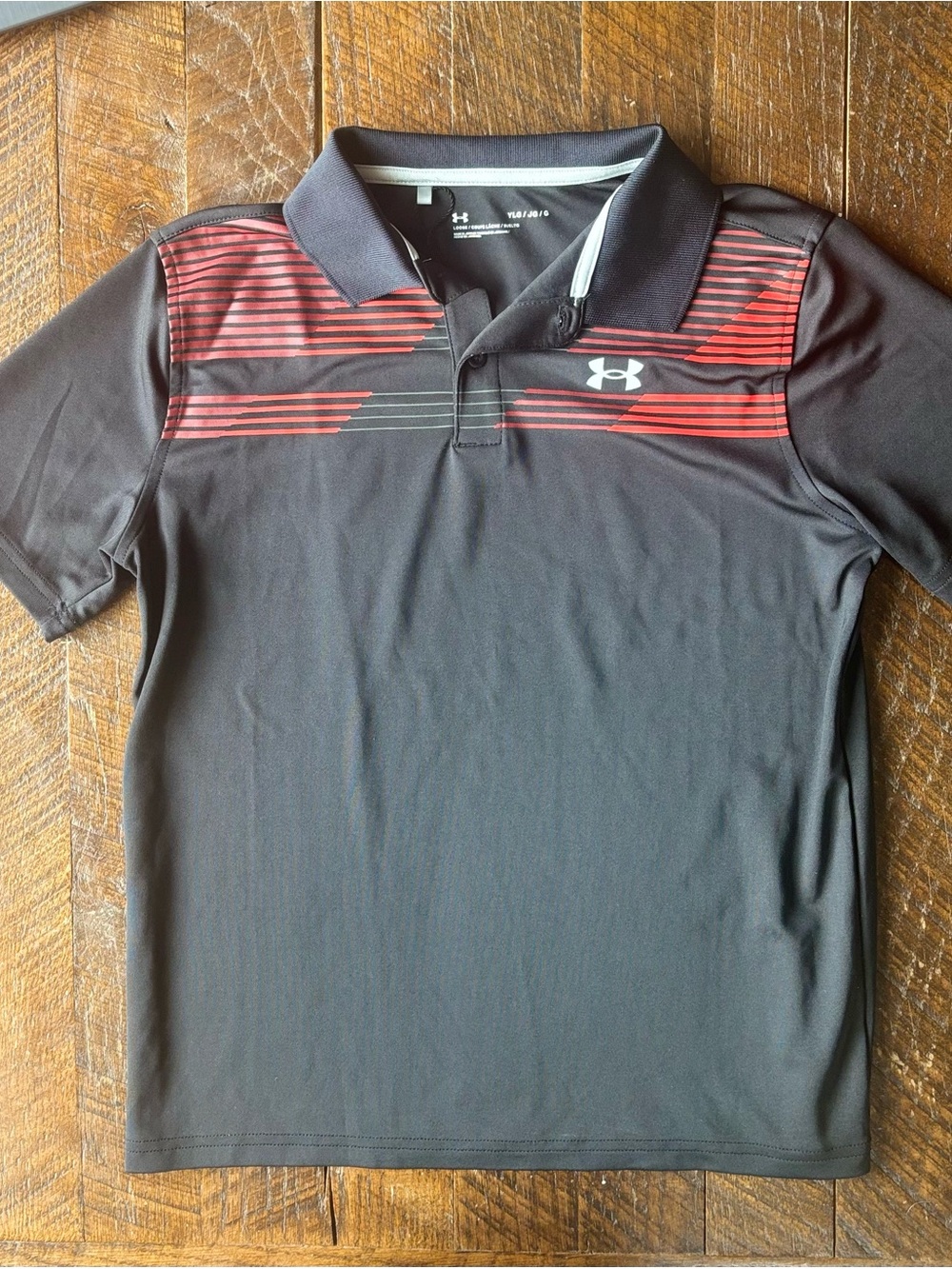 Under Armour Black Polo with Red Stripe Accents